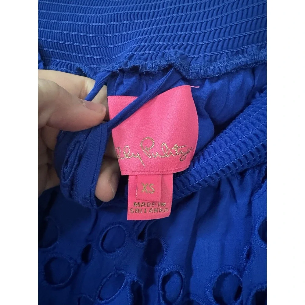 Lilly Pulitzer Isbell Off-The-Shoulder Eyelet Midi Dress Blue Grotto Soiree XS